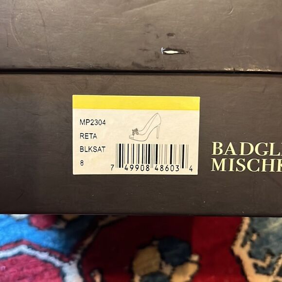 Badgley Mischka Satin Black Peep-toe Heels - Picture 8 of 11